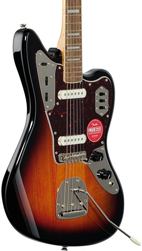 Squier Classic Vibe '70s Jaguar Electric Guitar, with Laurel Fingerboard, 3-Color Sunburst, Full Left Front