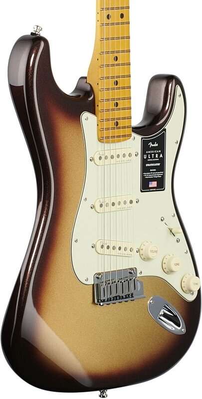 Fender American Ultra Stratocaster Electric Guitar, Maple Fingerboard (with Case), Mocha Burst, Full Left Front