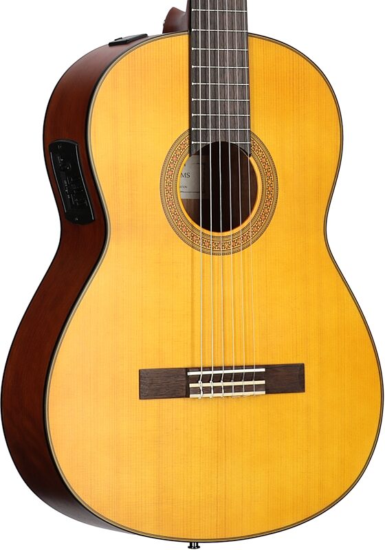 Yamaha CGX122MS Spruce Top Classical Acoustic-Electric Guitar, Natural, Full Left Front