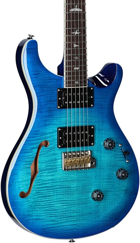 PRS Paul Reed Smith SE Custom 24 Semi-Hollow Piezo Electric Guitar (with Gig Bag), Lake Blue, Full Left Front