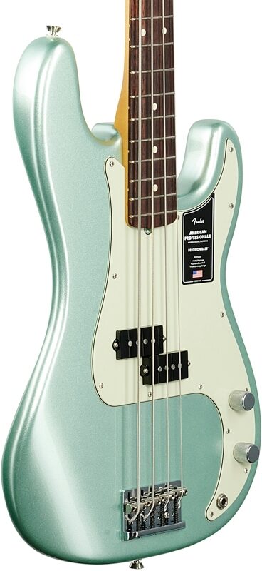 Fender American Pro II Precision Electric Bass, Rosewood Fingerboard (with Case), Mystic Surf Green, Full Left Front