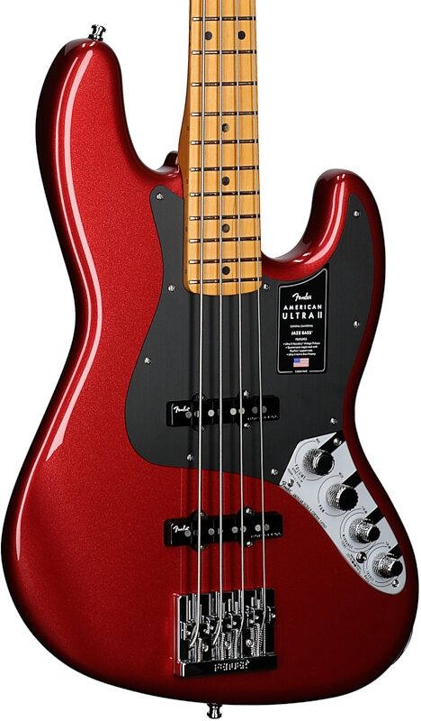 Fender American Ultra II Jazz Electric Bass, Maple Fingerboard (with Case), Sinister Red, Full Left Front