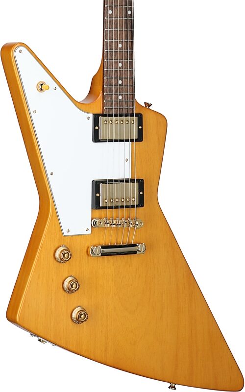 Epiphone 1958 Korina Explorer Electric Guitar, Left-Handed (with Case), Aged Natural, with White Pickguard, Full Left Front