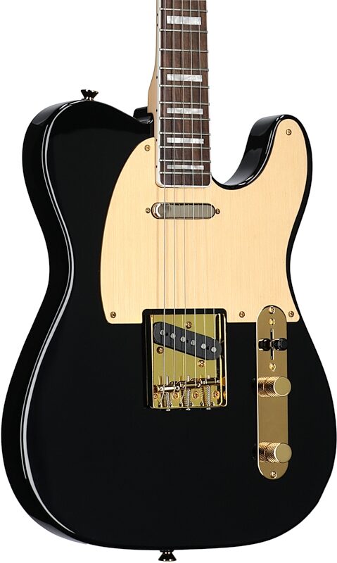 Squier 40th Anniversary Telecaster Gold Edition Electric Guitar, with Laurel Fingerboard, Black, Full Left Front