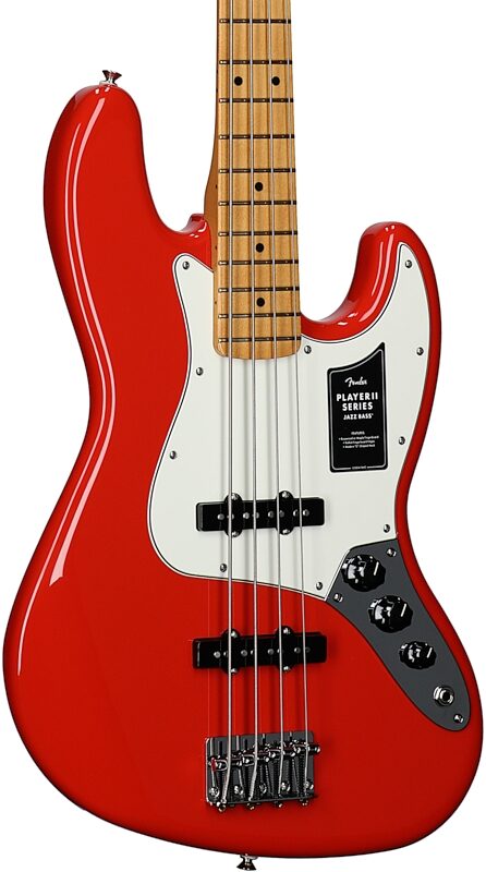 Fender Player II Jazz Electric Bass, with Maple Fingerboard, Coral Red, Full Left Front