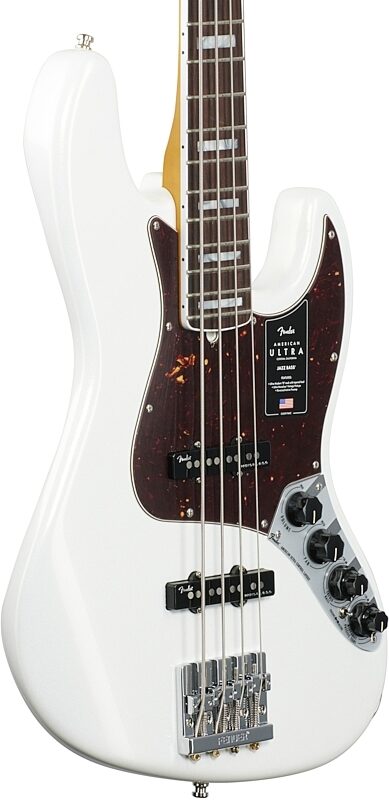 Fender American Ultra Jazz Electric Bass, Rosewood Fingerboard (with Case), Arctic Pearl, USED, Blemished, Full Left Front