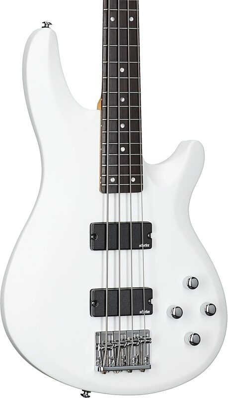 Schecter C-4 Deluxe Bass Guitar, Satin White, Full Left Front