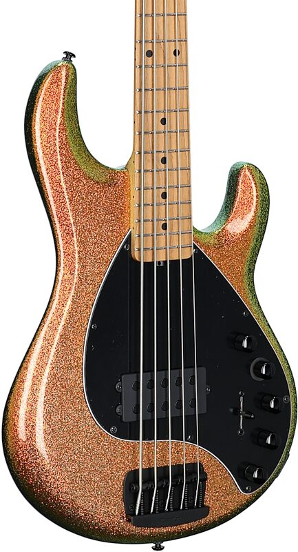 Ernie Ball Music Man DarkRay 5 Electric Bass Guitar (with Case), Gold Bar, Full Left Front
