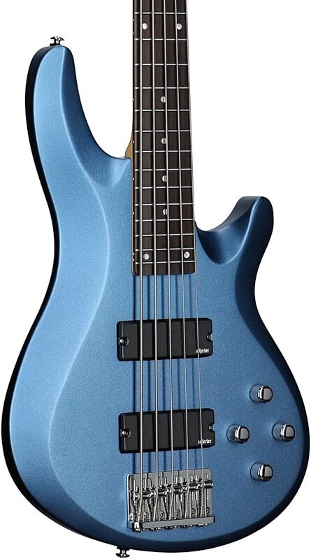 Schecter C-5 Deluxe Electric Bass, Satin Metallic Light Blue, Full Left Front