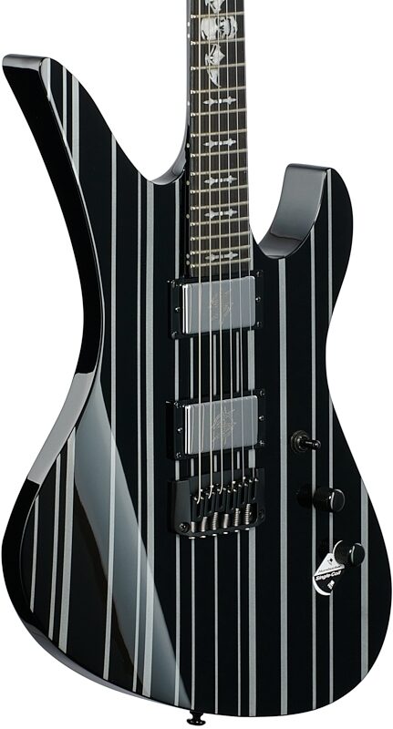 Schecter Synyster Gates Custom HT Electric Guitar, Gloss Black with Silver Stripes, Full Left Front