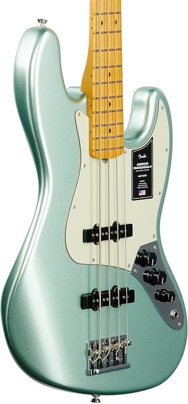 Fender American Pro II Jazz Electric Bass, Maple Fingerboard (with Case), Mystic Surf Green, Full Left Front