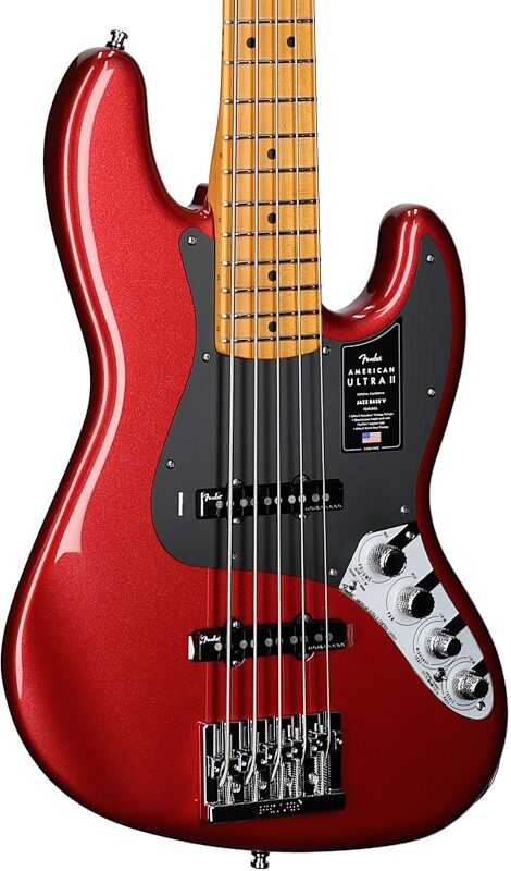 Fender American Ultra II Jazz V Electric Bass, 5-String, Maple Fingerboard (with Case), Sinister Red, Full Left Front