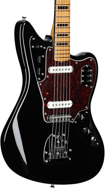 Fender Vintera II '70s Jaguar Electric Guitar, Maple Fingerboard (with Gig Bag), Black, Full Left Front