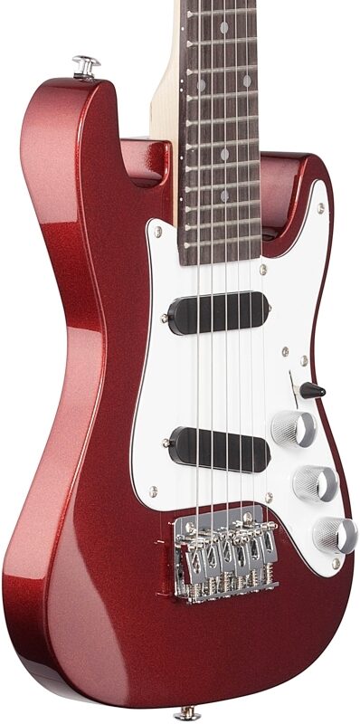 Vorson S-Style Guitarlele Travel Electric Guitar (with Gig Bag), Metallic Red, Full Left Front