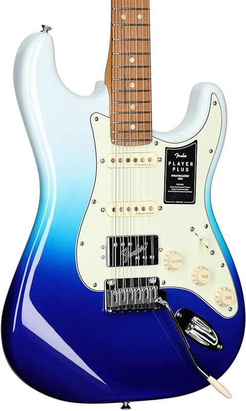 Fender Player Plus Stratocaster HSS Electric Guitar, Pau Ferro Fingerboard (with Gig Bag), Belair Blue, Full Left Front