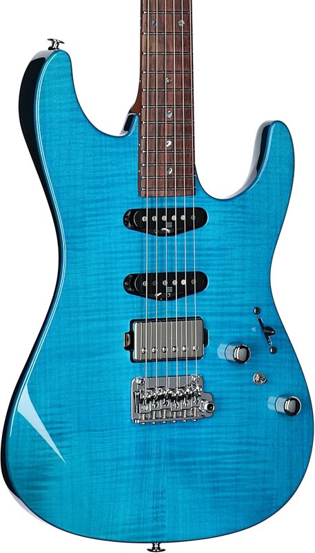 Ibanez MMN-1 Martin Miller Electric Guitar (with Case), Transparent Aqua Blue, Full Left Front
