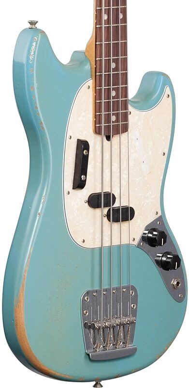 Fender JMJ Road Worn Mustang Electric Bass (with Gig Bag), Daphne Blue, Full Left Front