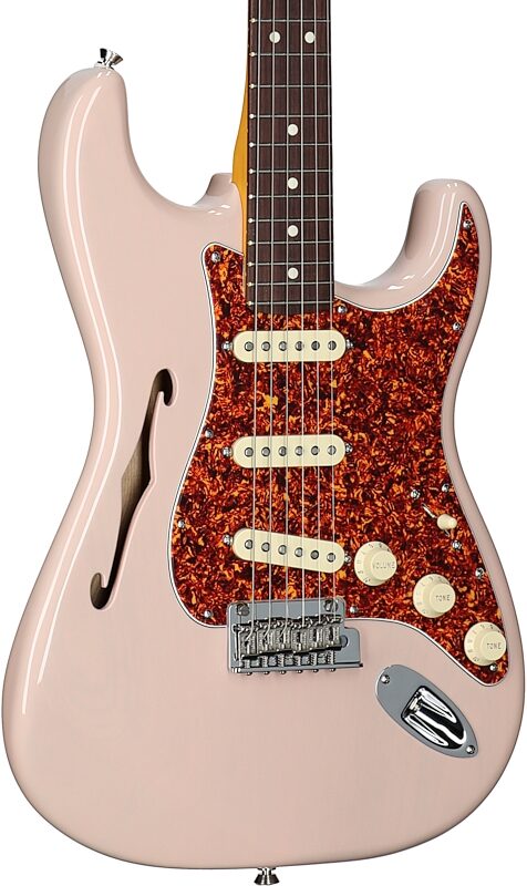 Fender Limited Edition American Professional II Stratocaster Thinline Electric Guitar (with Case), Transparent Shell Pink, Full Left Front
