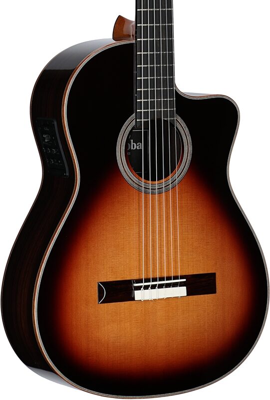 Cordoba Fusion Orchestra CE Classical Acoustic-Electric Guitar, Teardrop Burst, Full Left Front