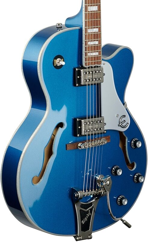 Epiphone Emperor Swingster Electric Guitar, Delta Blue Metallic, Full Left Front