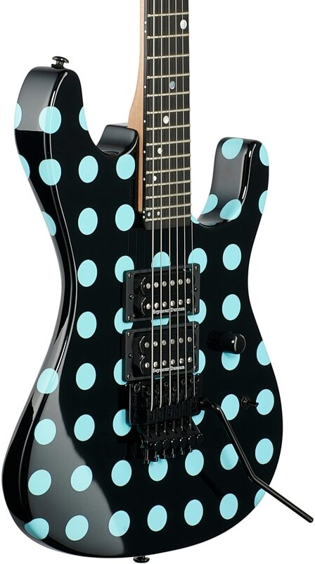 Kramer Nightswan Electric Guitar, Black with Blue Polka Dots, Custom Graphics, Full Left Front