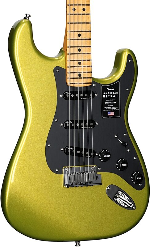 Fender American Ultra II Stratocaster Electric Guitar, Maple Fretboard (with Case), Solar Flare, Full Left Front