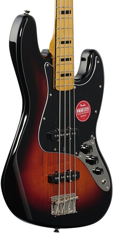 Squier Classic Vibe '70s Jazz Electric Bass, with Maple Fingerboard, 3-Color Sunburst, Full Left Front