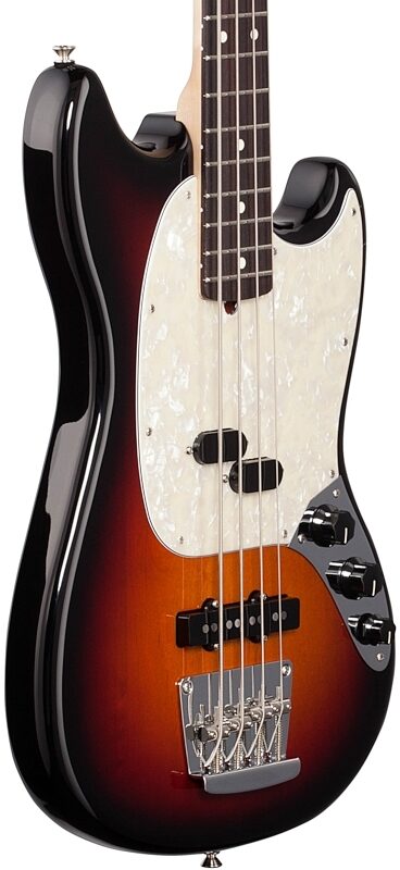 Fender American Performer Mustang Electric Bass Guitar, Rosewood Fingerboard (with Gig Bag), 3-Tone Sunburst, Full Left Front
