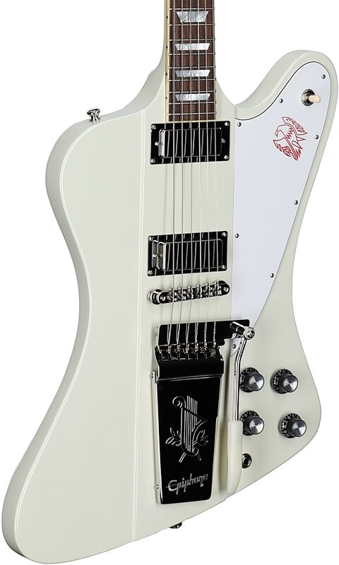 Epiphone Inspired by Gibson Custom 1963 Firebird V Electric Guitar (with Case), Polaris White, Full Left Front