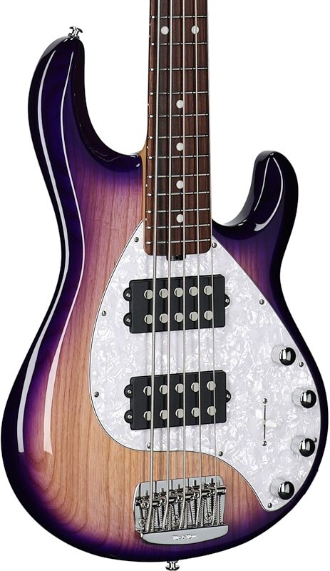 Ernie Ball Music Man StingRay 5 Special HH Electric Bass (with Case), Purple Sunset, Full Left Front
