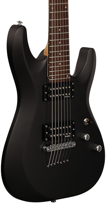 Schecter C-7 Deluxe Electric Guitar, Satin Black, Full Left Front