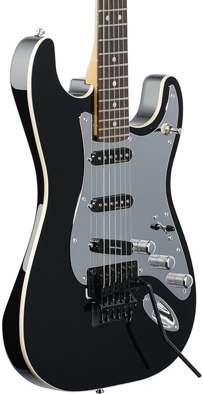 Fender Tom Morello Stratocaster Electric Guitar, Rosewood Fingerboard (with Case), Black with Chrome Pickguard, Full Left Front