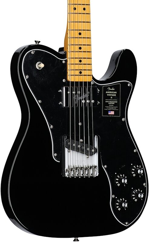 Fender American Vintage II 1977 Telecaster Custom Electric Guitar, Maple Fingerboard (with Case), Black, Full Left Front