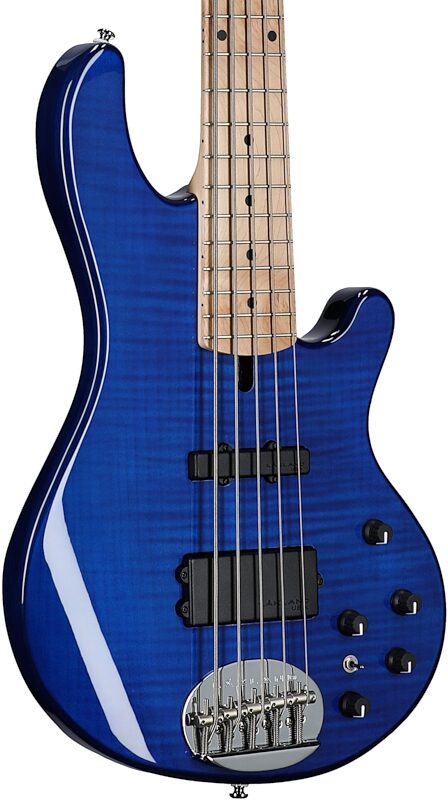 Lakland Skyline 55-02 Deluxe Flame Electric Bass, Transparent Blue, Full Left Front