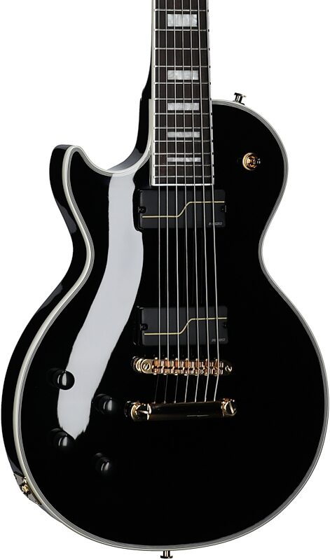 Epiphone Matt Heafy Les Paul Custom Origins Electric Guitar, Left-Handed 7-String (with Case), Ebony, Full Left Front