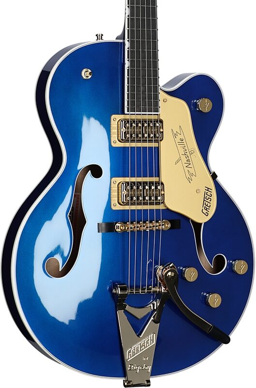 Gretsch G6120TG Players Edition Nashville Electric Guitar (with Case), Azure Metallic, Full Left Front
