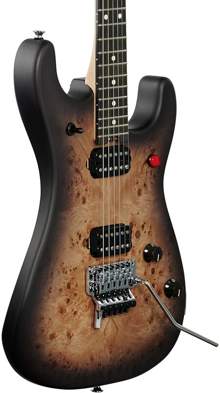 EVH Eddie Van Halen 5150 Series Deluxe Electric Guitar, Poplar Burl Black Burst, Full Left Front