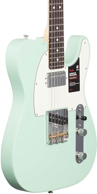 Fender American Performer Telecaster Humbucker Electric Guitar, Rosewood Fingerboard (with Gig Bag), Satin Surf Green, Full Left Front