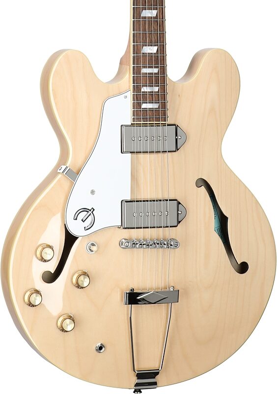 Epiphone Casino Archtop Hollowbody Left-Handed Electric Guitar (with Gig Bag), Natural, Full Left Front