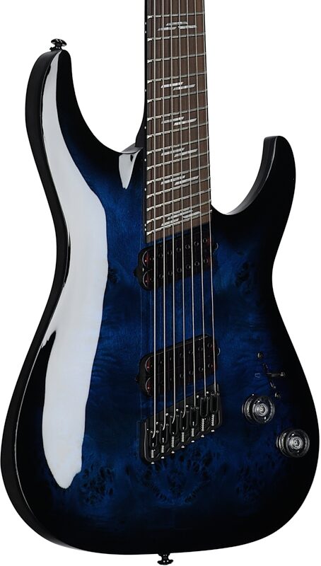 Schecter Omen Elite-7 Multiscale Electric Guitar, 7-String, Blue Burst, Full Left Front