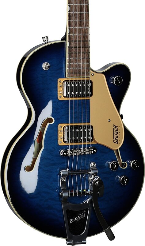 Gretsch G5655TQM Electromatic Center Block Junior Single-Cut Electric Guitar (with Bigsby Tremolo), Hudson Sky, Full Left Front
