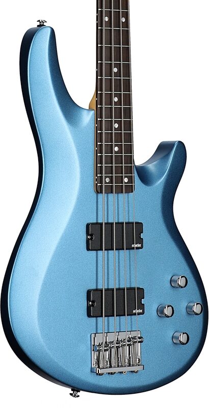 Schecter C-4 Deluxe Bass Guitar, Satin Metallic Light Blue, Full Left Front