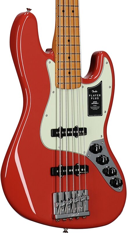 Fender Player Plus V Jazz Electric Bass, Maple Fingerboard (with Gig Bag), Fiesta Red, Full Left Front