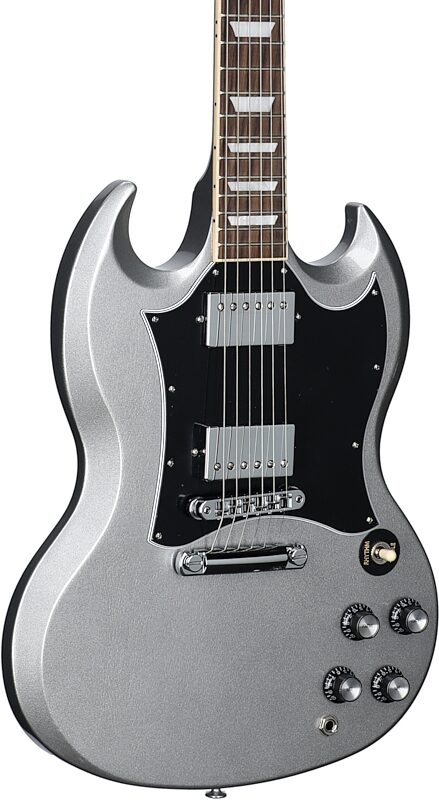 Gibson SG Standard Custom Color Electric Guitar (with Soft Case), Silver Mist, Full Left Front