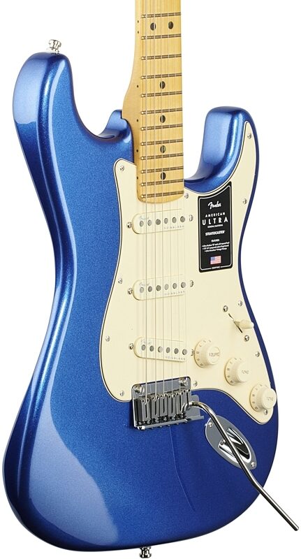 Fender American Ultra Stratocaster Electric Guitar, Maple Fingerboard (with Case), Cobra Blue, Full Left Front