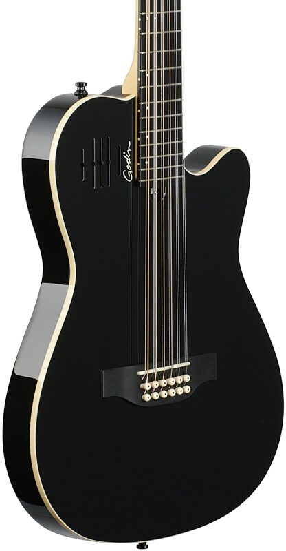 Godin A12 Acoustic-Electric Guitar, 12-String (with Gig Bag), Black, Full Left Front