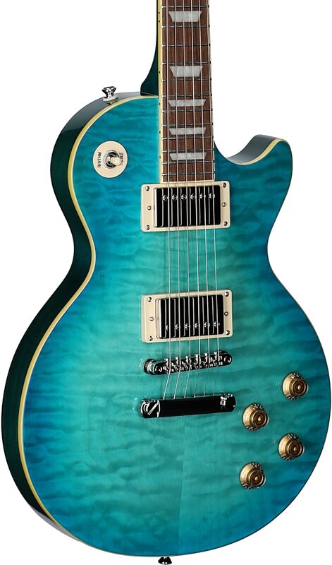 Epiphone Goryo Yuto Les Paul Standard Electric Guitar (with Soft Case), Quilt Blue Burst, Full Left Front
