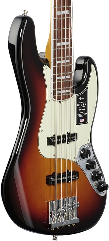Fender American Ultra Jazz V Electric Bass, 5-String, Rosewood Fingerboard (with Case), Ultraburst, Full Left Front