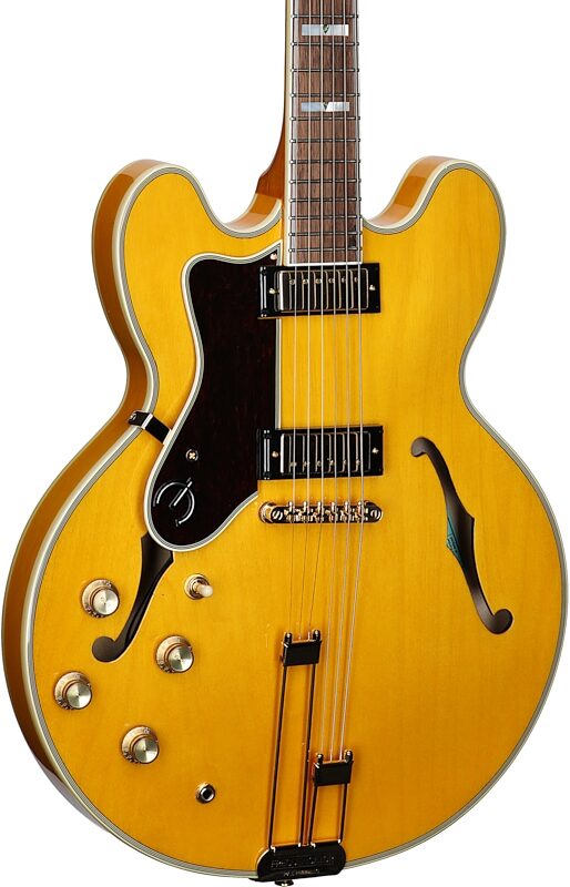 Epiphone Sheraton Semi-Hollow Body Electric Guitar, Left-Handed (with Gig Bag), Natural, Full Left Front