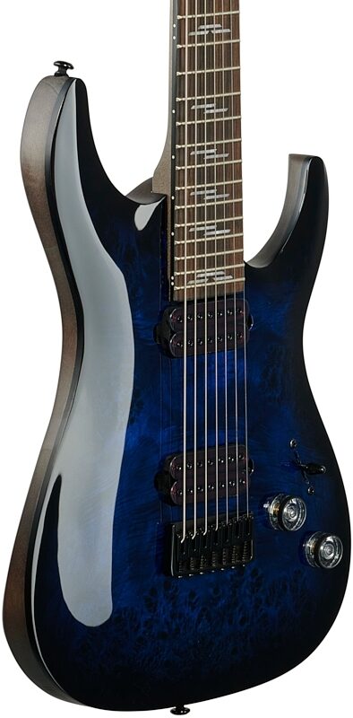 Schecter Omen Elite-7 Electric Guitar, 7-String, See-Thru Blue Burst, Blemished, Full Left Front